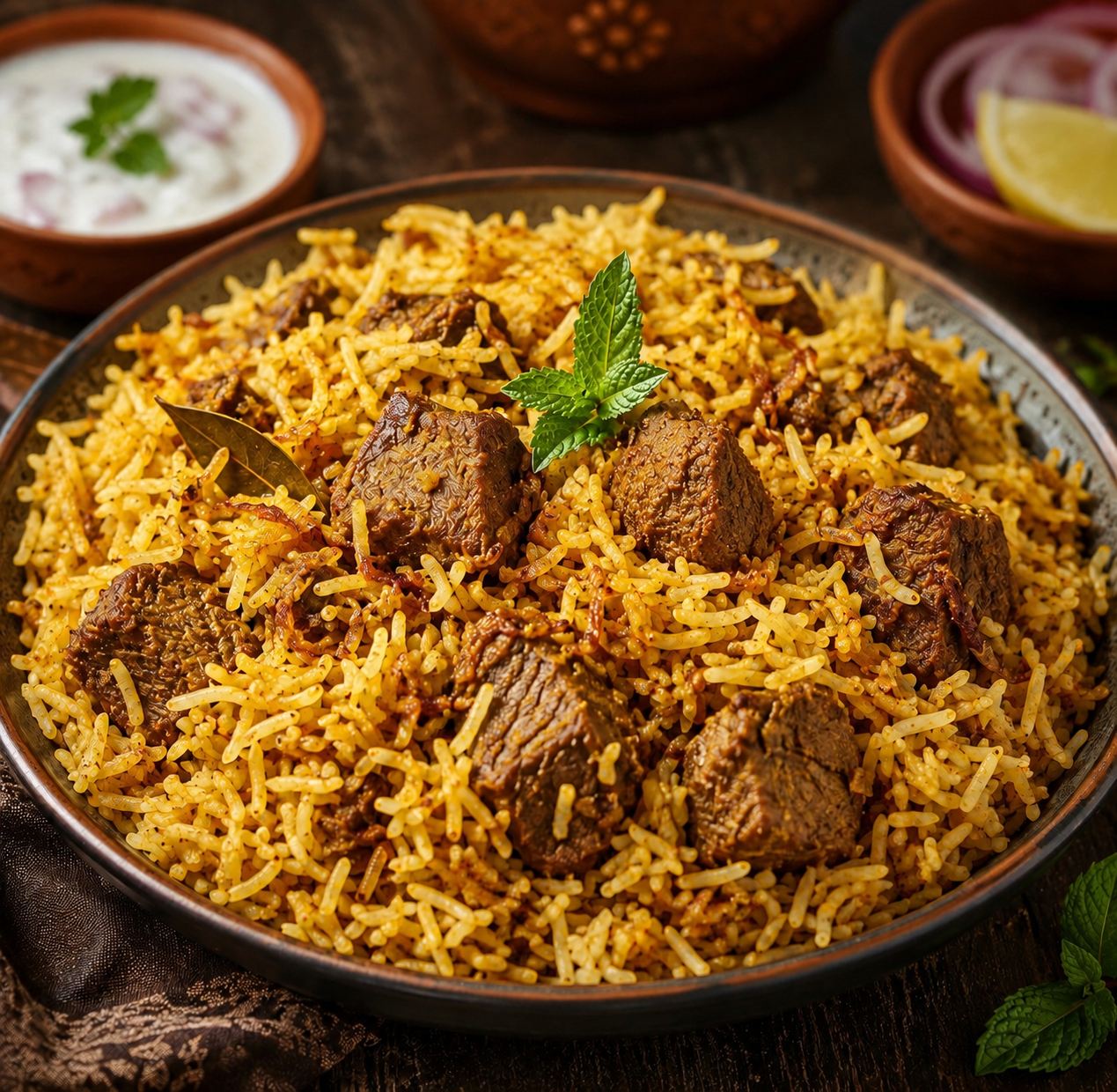 Beef Biryani — authentic Chennai halal dum biriyani at AGN Alfa Biryani Center
