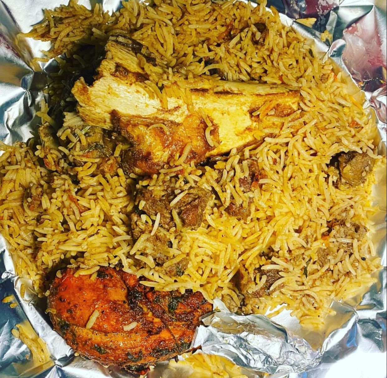 Fragrant Chennai dum biriyani with tender beef and bone marrow
